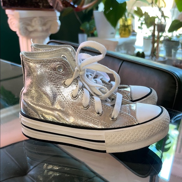 Converse Silver High-Top Sneakers with Metallic Finish - Picture 1 of 9